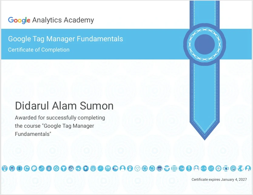 Google Tag Manager Fundamentals Certificate from Google Analytics Academy