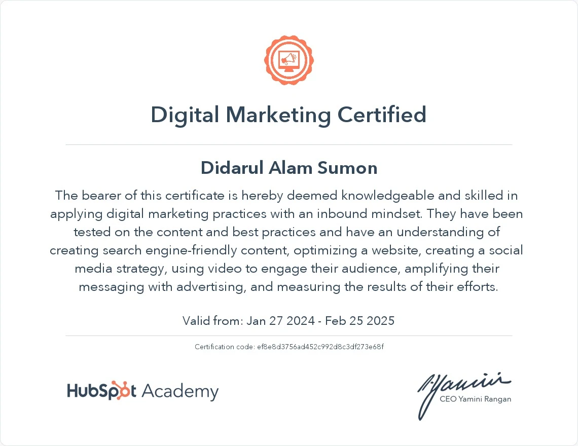 Digital Marketing Certified from Hubspot Academy