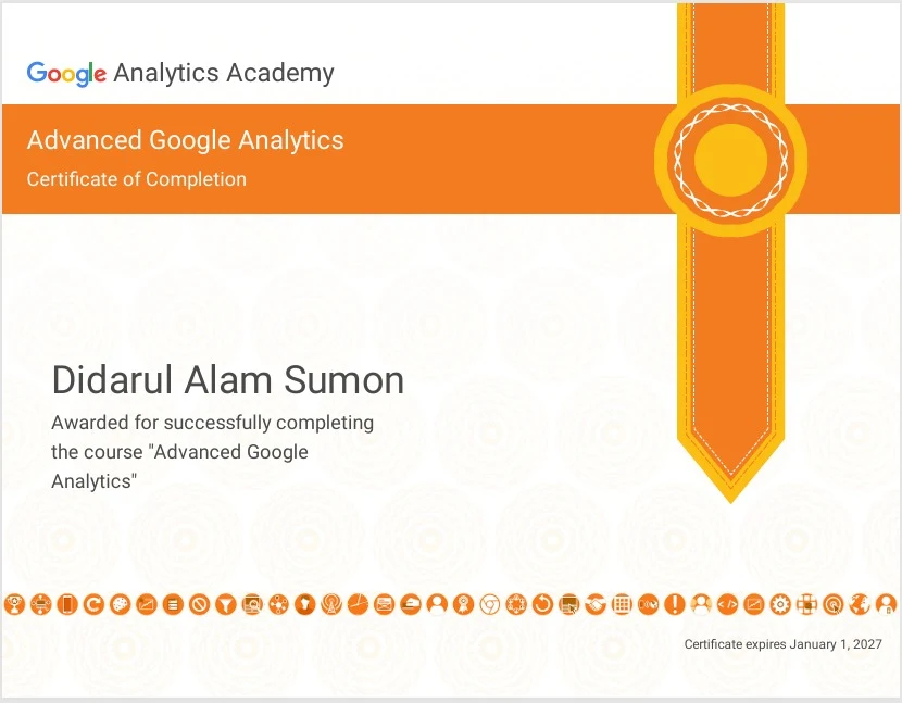 Advanced Google Analytics Certificate from Google Analytics Academy